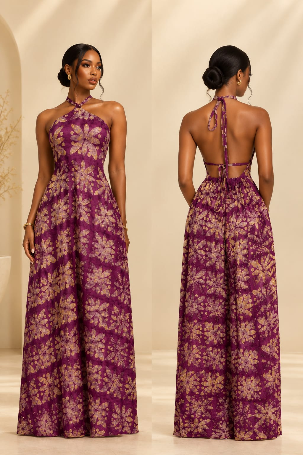 Adire maxi backless dress